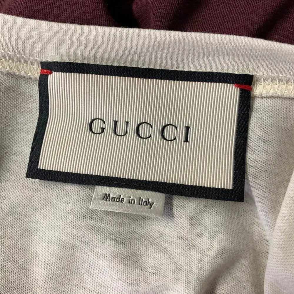 GUCCI Size XS Beige Burgundy Studded Cotton Crew Neck T shirt